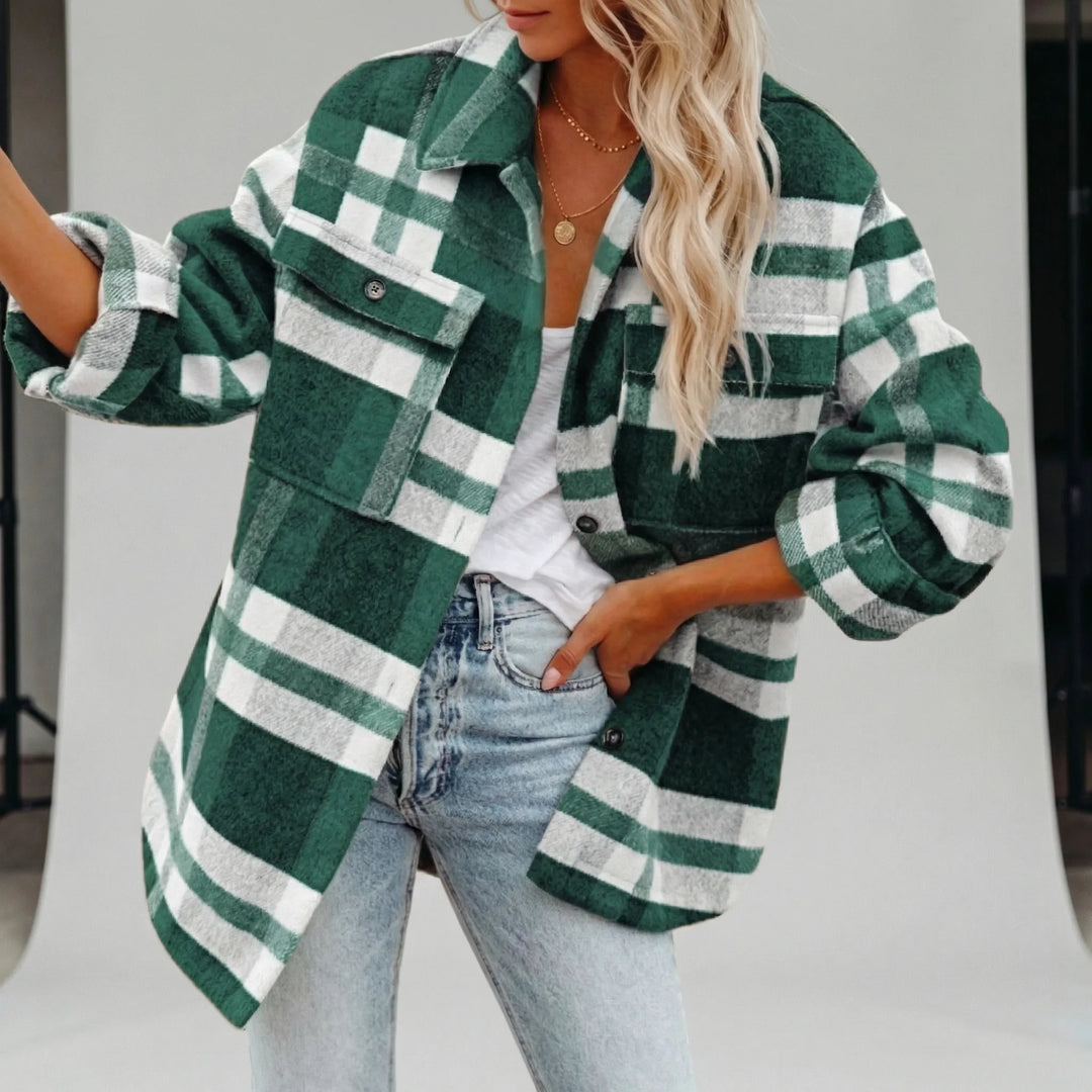 Elegant, rutig dam skjortjacka "Abbey", höftlång overshirt. En stilfull accessoar för alla avslappnade tillfällen.