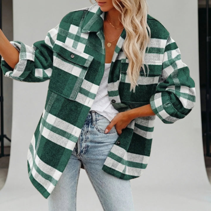 Elegant, rutig dam skjortjacka "Abbey", höftlång overshirt. En stilfull accessoar för alla avslappnade tillfällen.