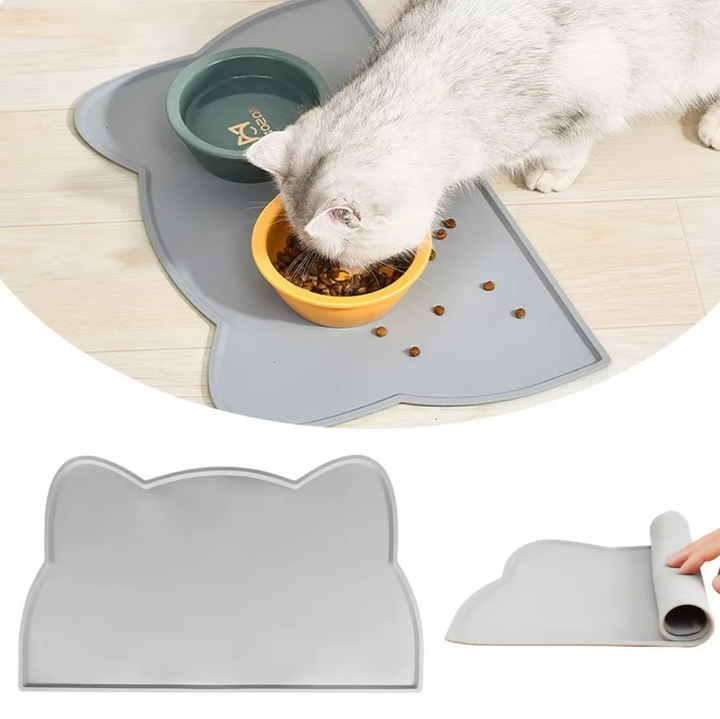 Rutschsäker kattskålsmatta i silikon. Halkfri design håller kattens mat- och vattenskålar på plats.