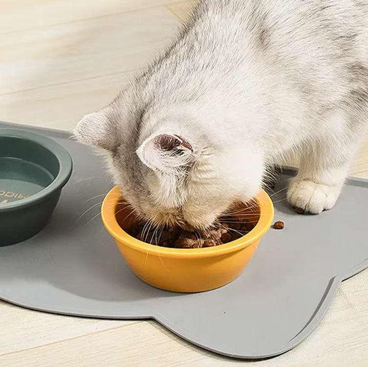 Snygg och funktionell silikonmatta för kattens matplats. Enkel att torka av och underhålla.