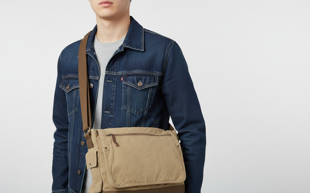 CarryMax messengerväska i grön canvas. En robust och rymlig laptopväska för både kvinnor och män. Idealisk för dagligt bruk.