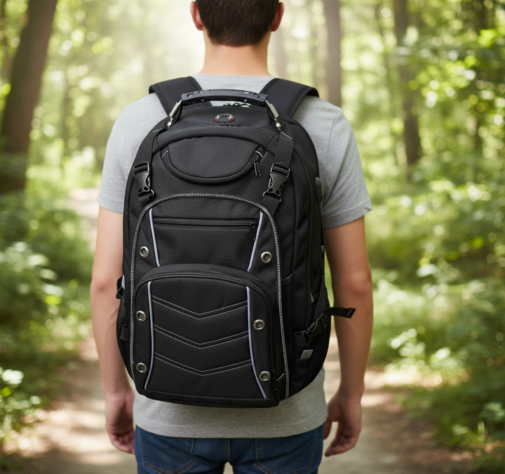 Rymlig unisex reseryggsäck, 55L, med dedikerat laptopfack. Perfekt för flygresor och äventyr.