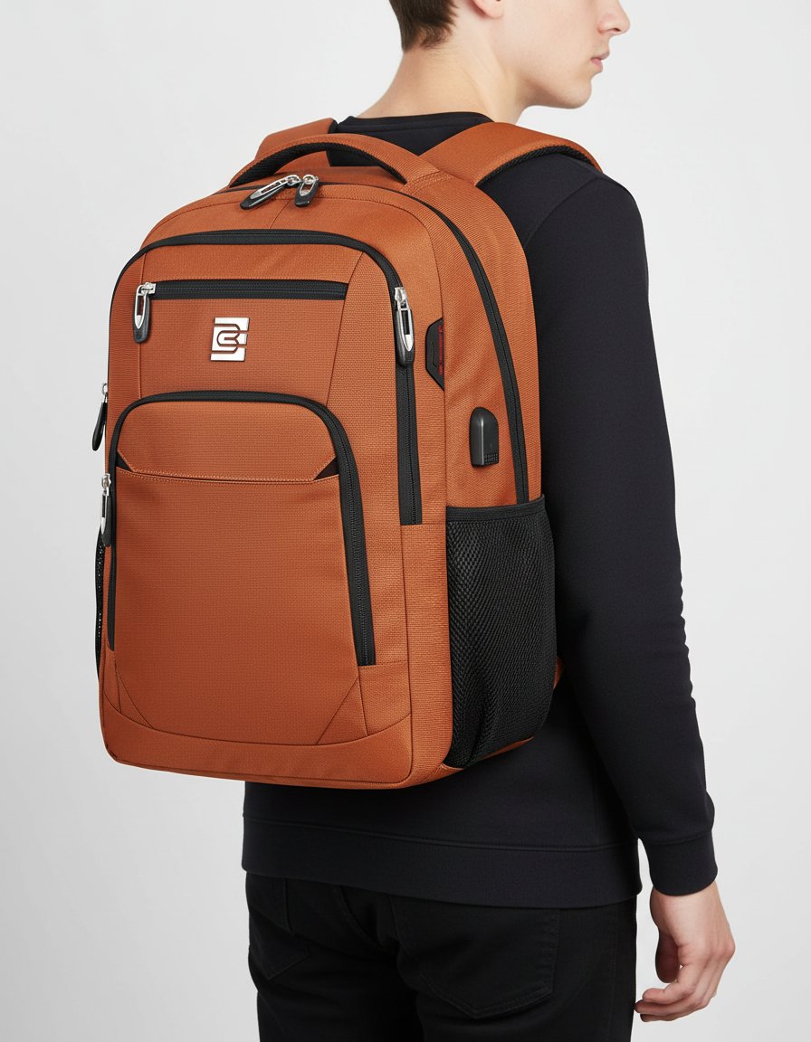 Premium laptopryggsäck 15,6" med säkerhetsfunktioner. USB-port, ergonomisk & passar pendling.