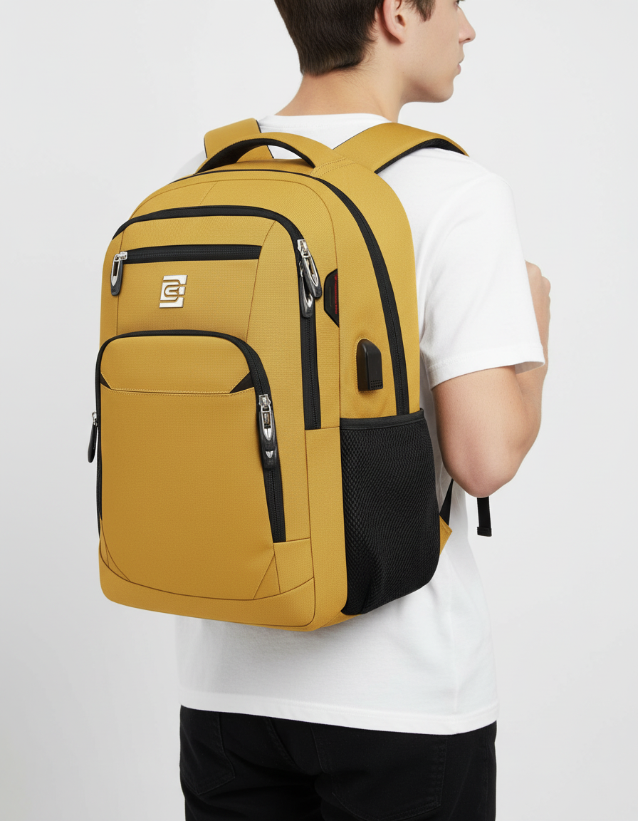 Smart ryggsäck med USB-laddning för 15,6" laptop. Idealisk för studenter & yrkesverksamma.