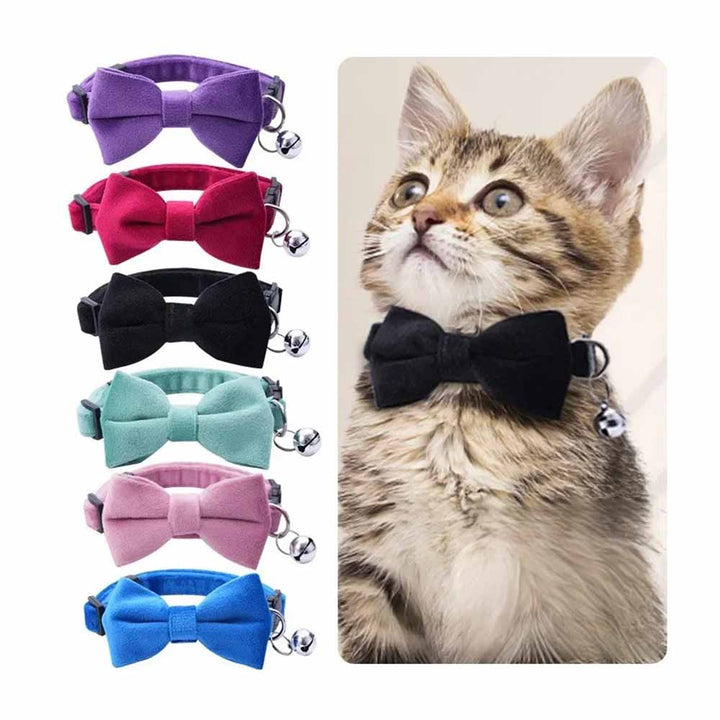 Säkert katthalsband med rosett för katt, justerbart & mjukt, med bjällra för ökad säkerhet & stil.