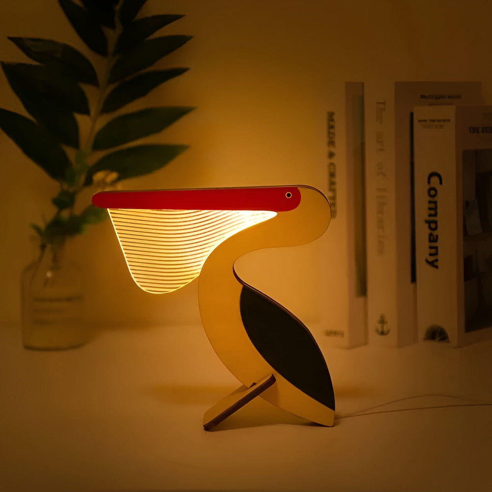 Dekorativ djur-nattlampa i trä och akryl, en fin bordslampa för barnrumsinredning.