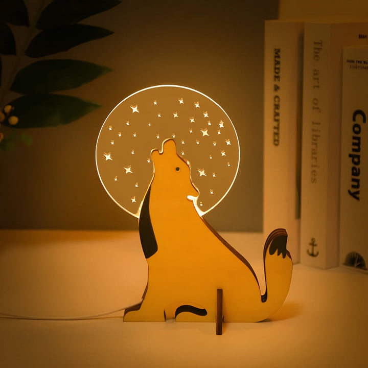 Stilren trälampa & akryllampa med LED-ljus, en charmig djurnattlampa till barnrummet.