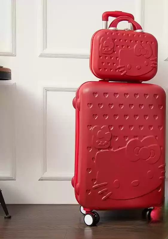 Lätt bagage med charmigt kattmotiv. Idealisk student- eller semesterresväska med spinnerhjul.