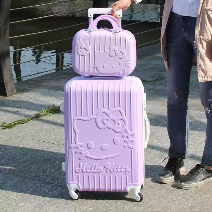 Söt handbagageresväska med katter. Rosa lättviktsbagage med smidiga spinnerhjul.