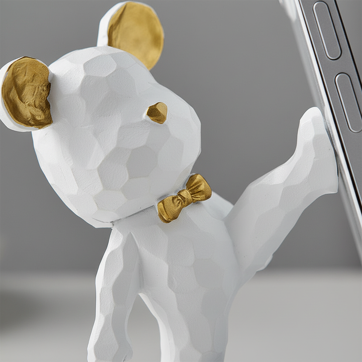 Dekorativt telefonställ TeddyHolder, idealiskt för handsfree visning av mobil eller surfplatta.