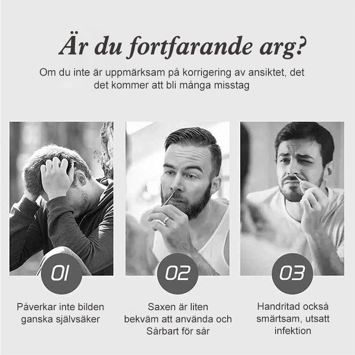 "Säker näshårtrimmer i rostfritt stål för män, lätt och portabel med precisionsblad, perfekt för daglig användning."