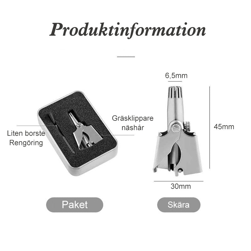"Säker näshårtrimmer i rostfritt stål för män, lätt och portabel med precisionsblad, perfekt för daglig användning."