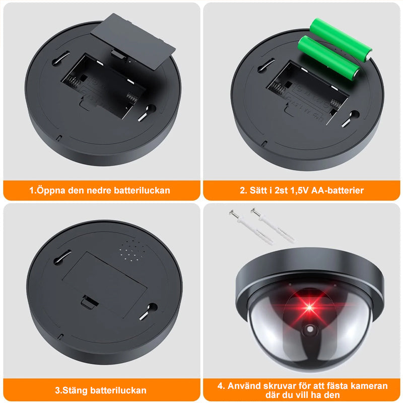 "Säkerhetskamera inomhus/utomhus svart ABS-material, rött LED-ljus, realistiskt utseende för hem och företag"
