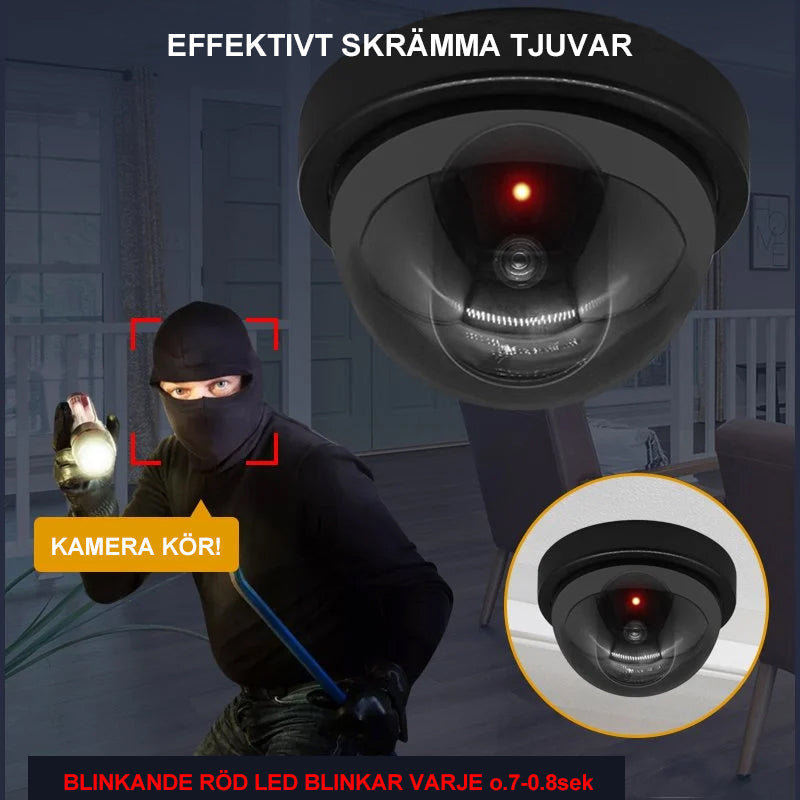 "Säkerhetskamera inomhus/utomhus svart ABS-material, rött LED-ljus, realistiskt utseende för hem och företag"