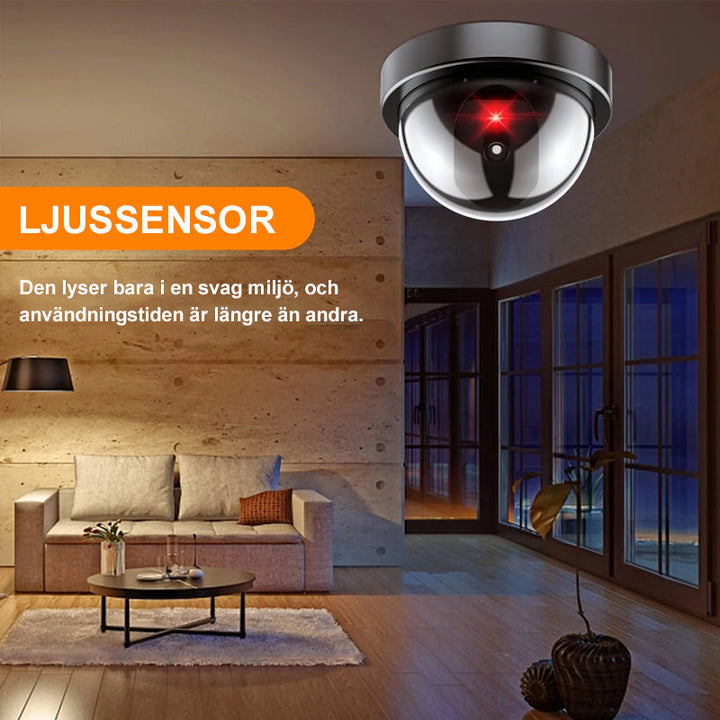 "Säkerhetskamera inomhus/utomhus svart ABS-material, rött LED-ljus, realistiskt utseende för hem och företag"