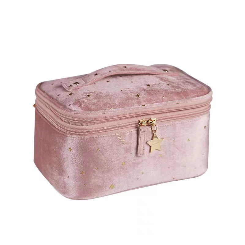 "Sammetsväska i PU för kvinnor, stor kapacitet, eleganta dragkedjor, rosa, blå eller grå färg, enkelt organiserad."