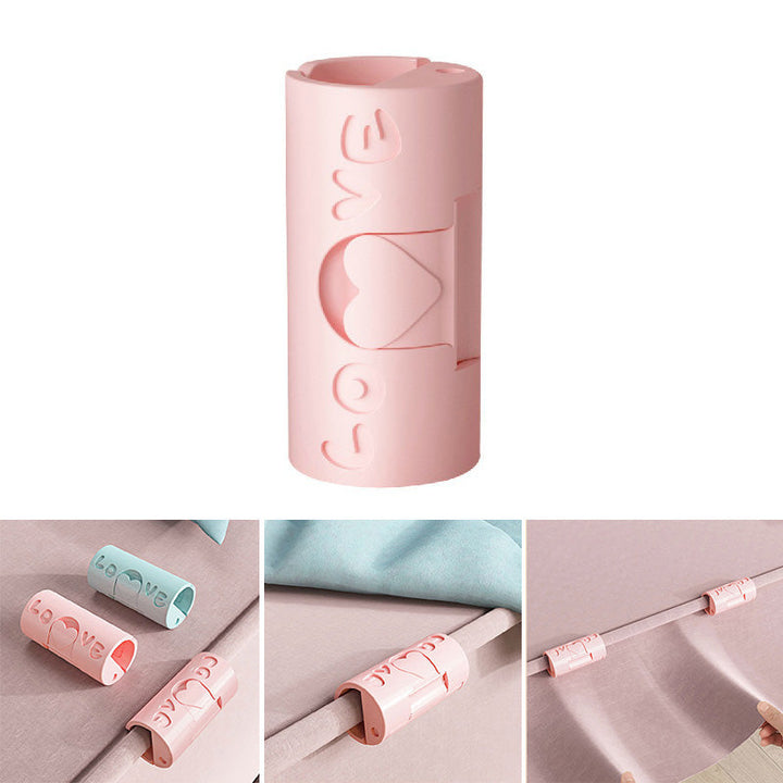 "Sänglakanhållare utan nålar i blå och rosa, funktionell och stilren, av slitstarkt ABS-material för prydligt sovrum."