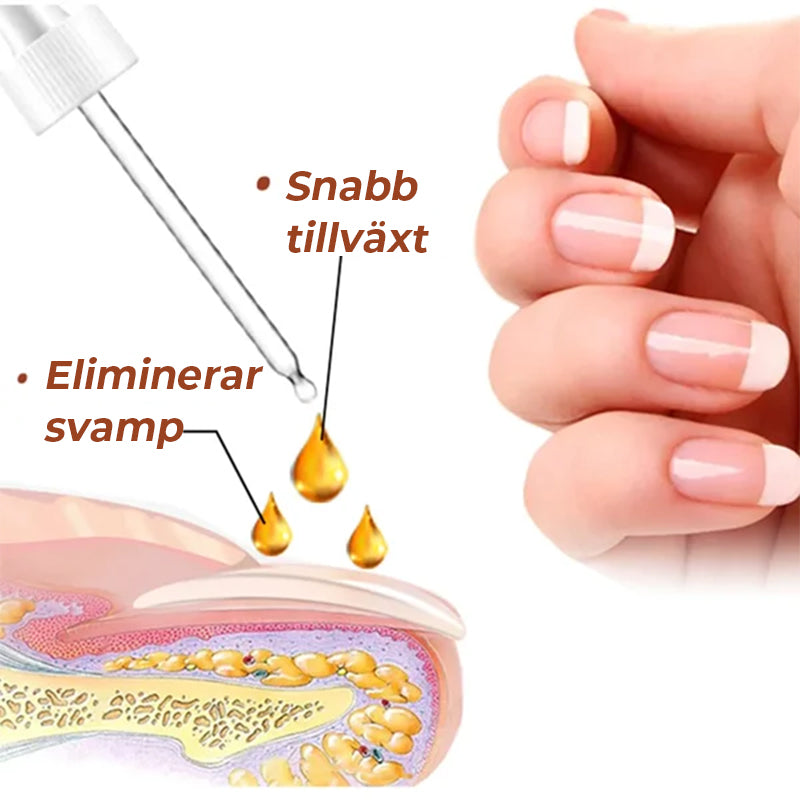 "Serumflaska för nageltillväxt på vit bakgrund, snabb effekt 7 dagar, för starkare och längre naglar i 20ml förpackning."