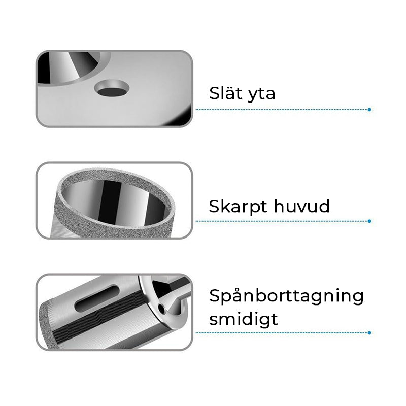 "Set med 10 diamantborr för hårda material, stålbaserade, olika storlekar för exakt borrning i glas och sten."