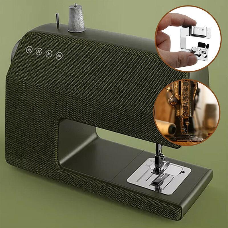 "Sfäriska symaskinsfötter set av rostfritt stål, 3 storlekar, perfekt för jämna fållar på diverse tyger."