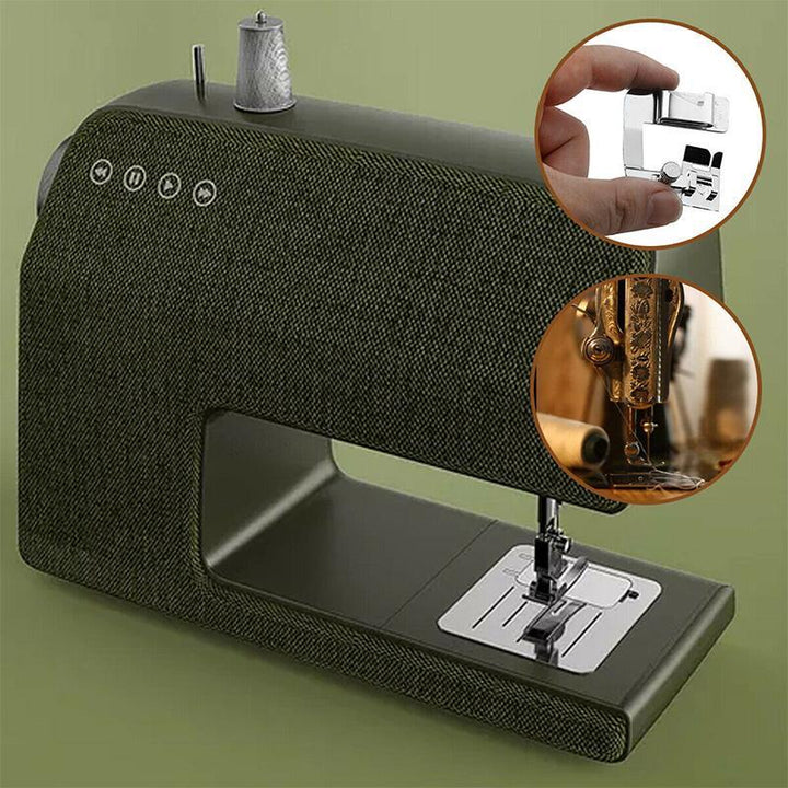 "Sfäriska symaskinsfötter set av rostfritt stål, 3 storlekar, perfekt för jämna fållar på diverse tyger."