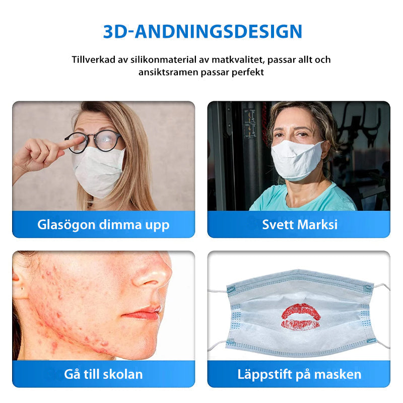 "Silikon ansiktsmaskhållare med 3D-design, mjuk silikon, ökat andningsutrymme, återanvändbar, bekväm för daglig användning."