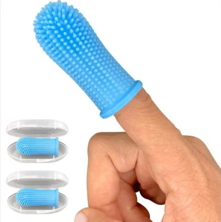 Effektiv finger tandborste i mjuk silikon för djurtandvård. Passar små hundar och katter, främjar frisk andedräkt.
