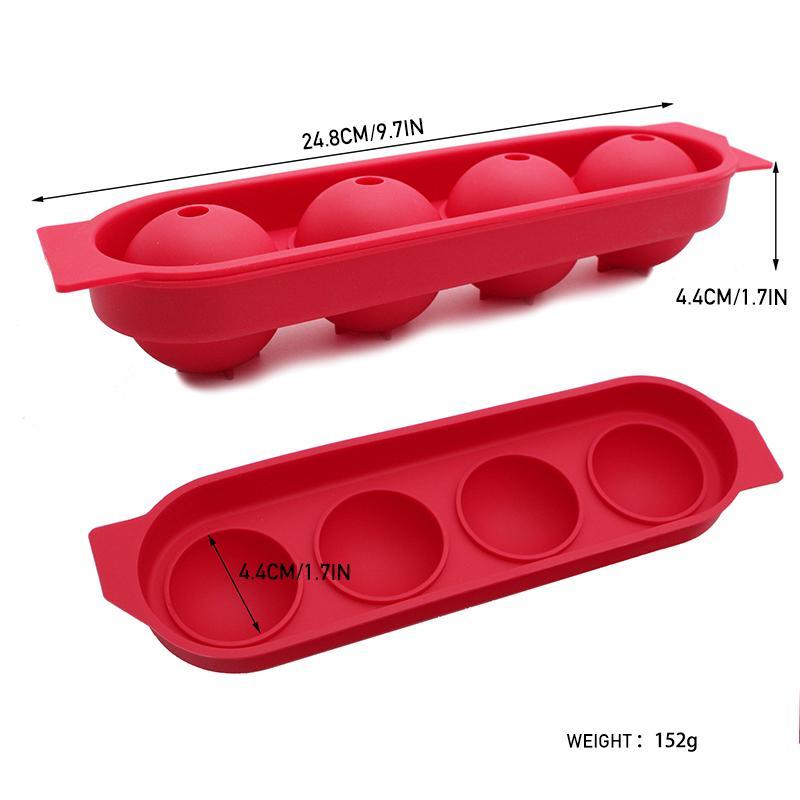 "Silikon isform i röd färg, designad för att skapa stora, runda isbollar för drycker, flexibel och lätt att rengöra."