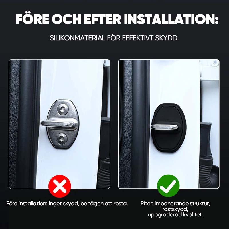 "Silikon skyddshölje för bil dörrlås i svart, minskar slitage och skyddar mot repor och rost, enkel installation."
