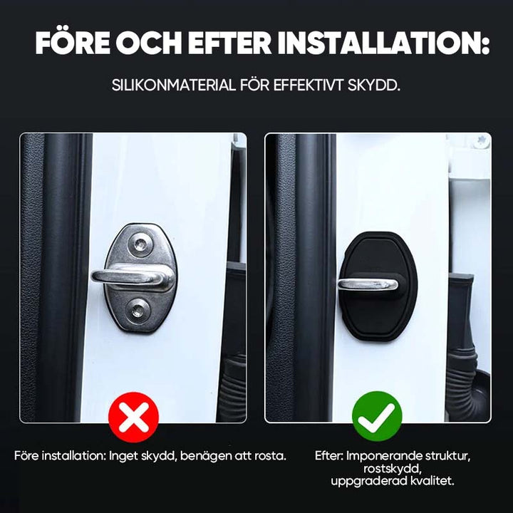 "Silikon skyddshölje för bil dörrlås i svart, minskar slitage och skyddar mot repor och rost, enkel installation."