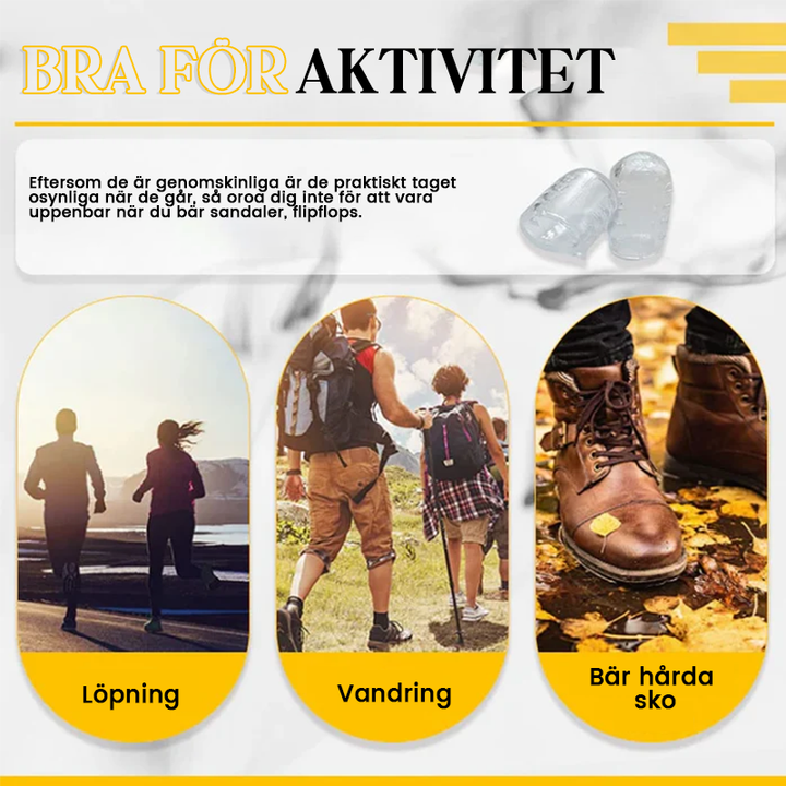 "Silikon tåskydd i genomskinligt material för personlig komfort och smärtlindring, idealiska för liktornar och blåsor."