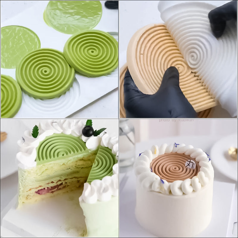 "Silikon Tourbillon Tårtform med utsmyckad design för bakverk, 20 cm form och 6 små formar för kreativa desserter"