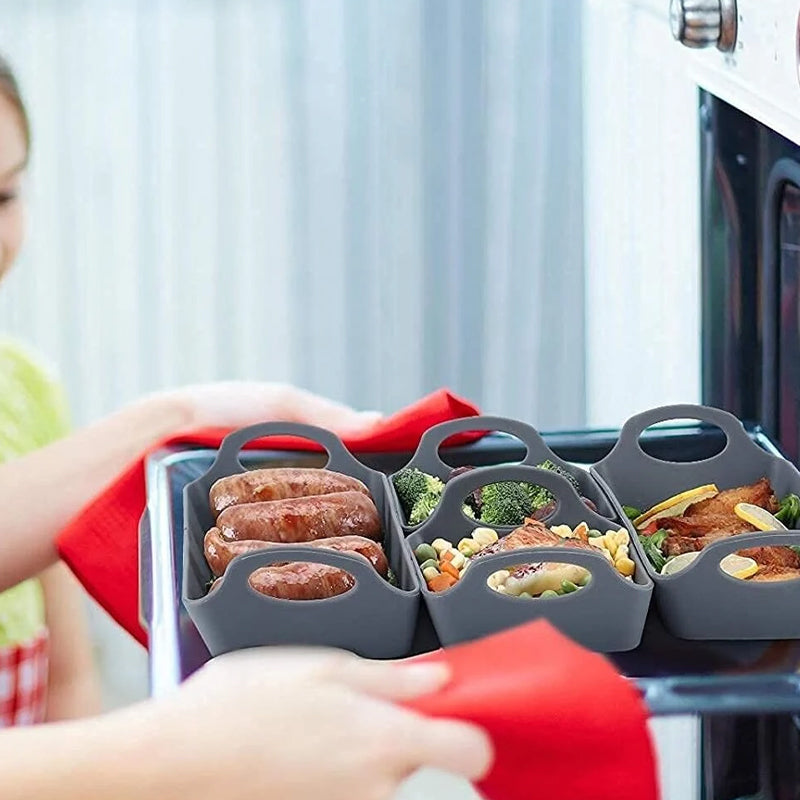 Silikonbakplåtspann med avdelare och handtag, non-stick, värmetålig, perfekt för effektiv och bekväm matlagning.