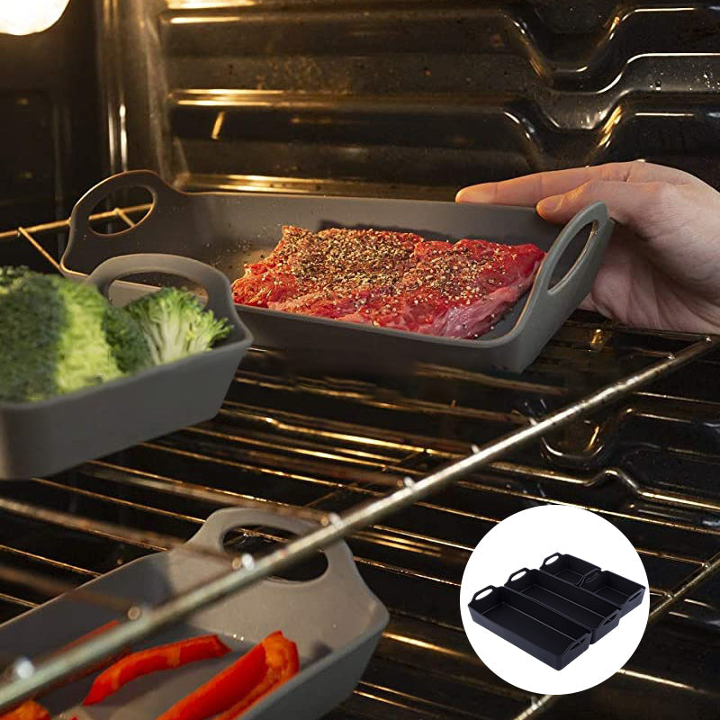 Silikonbakplåtspann med avdelare och handtag, non-stick, värmetålig, perfekt för effektiv och bekväm matlagning.