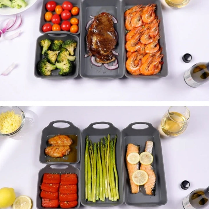 Silikonbakplåtspann med avdelare och handtag, non-stick, värmetålig, perfekt för effektiv och bekväm matlagning.