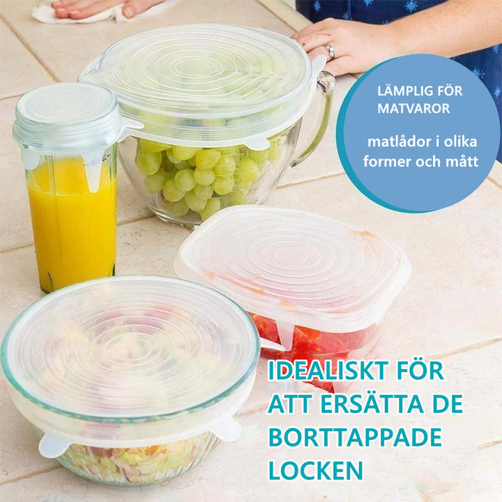 "Silikonlock 6-pack blå & vit för matförvaring, olika storlekar, hållbart och mångsidigt för köksanvändning"