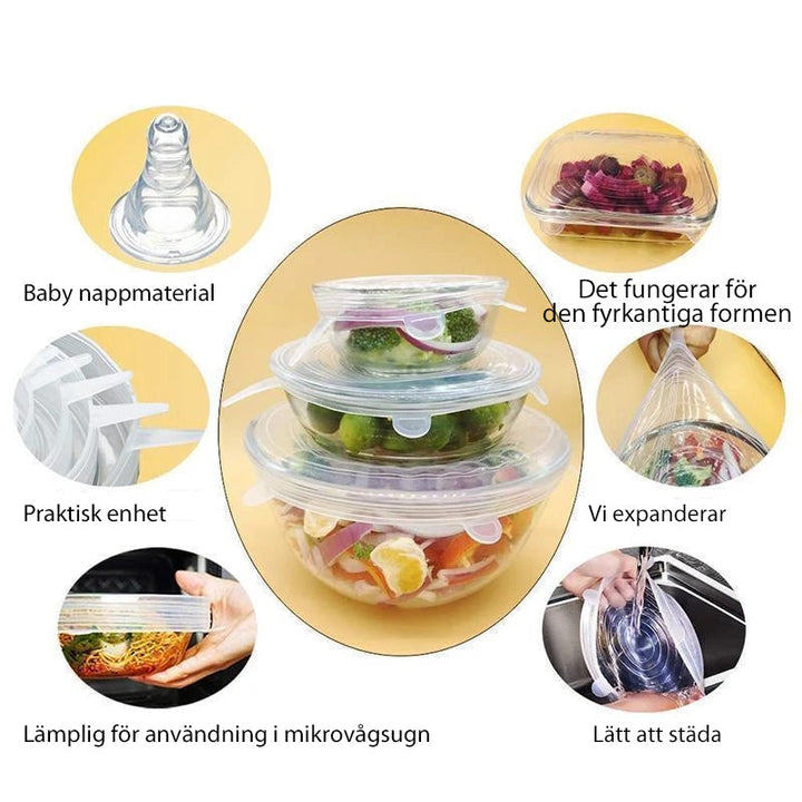 "Silikonlock 6-pack blå & vit för matförvaring, olika storlekar, hållbart och mångsidigt för köksanvändning"
