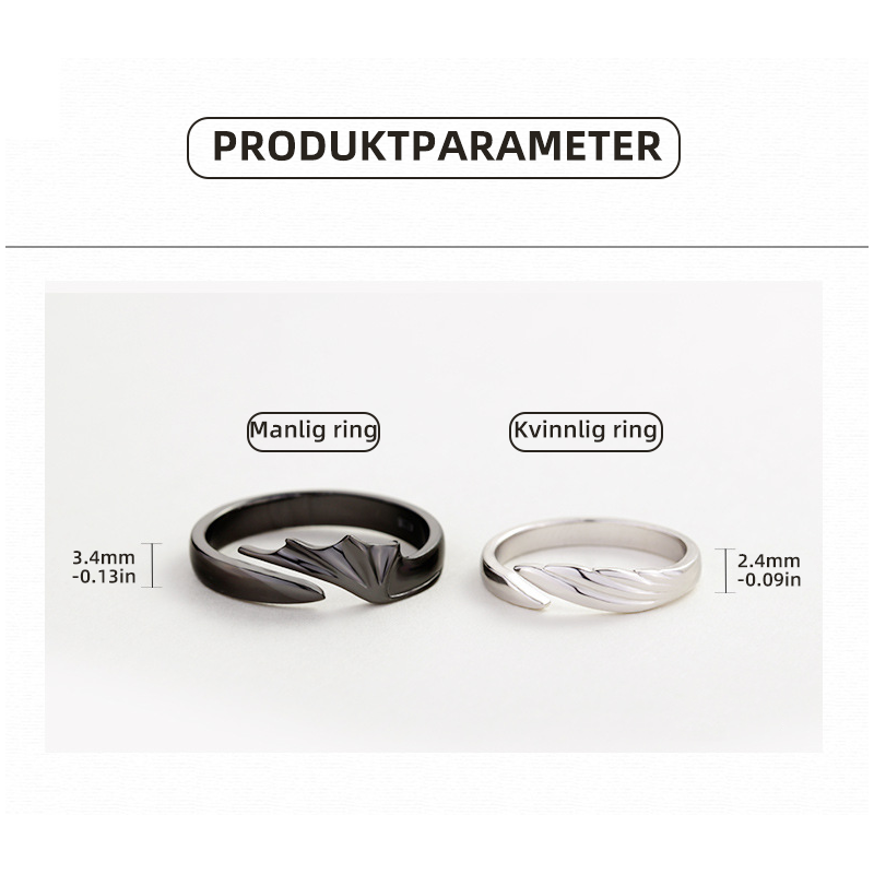 Silver Angel And Demon Par Ringen för män och kvinnor, elegant kontrast av svart och vitt, symboliserar tidlös kärlek.