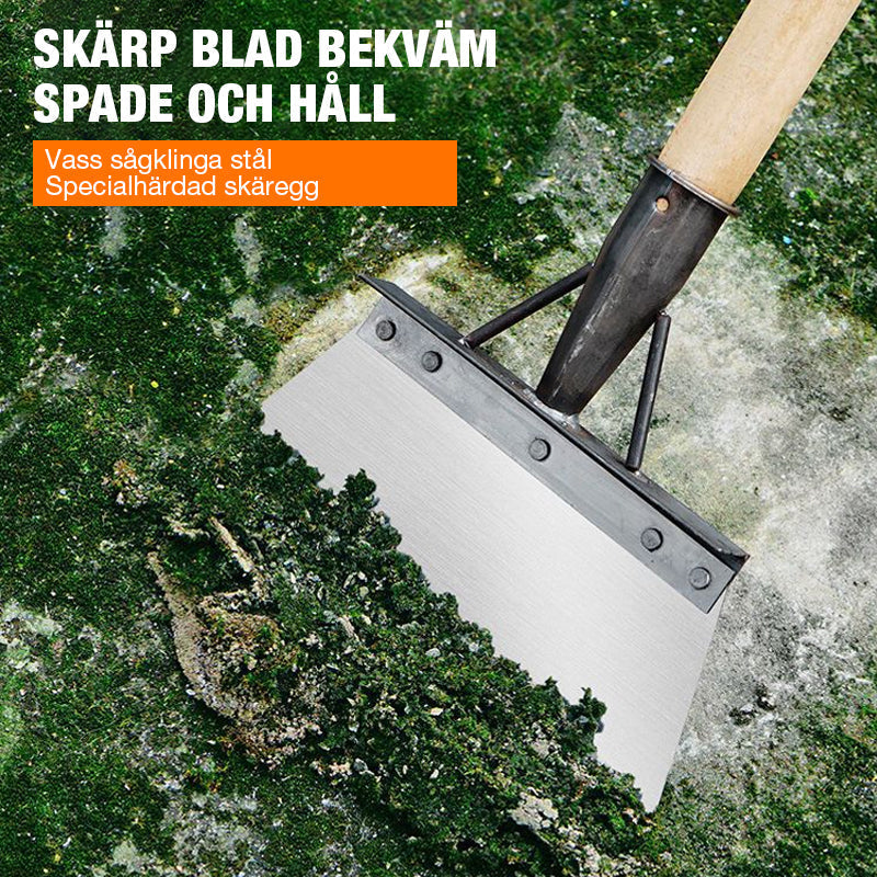 "Silver ergonomisk multifunktionell rengöringsskyffel för utomhusbruk, med rostfritt stål och anpassningsbart handtag."