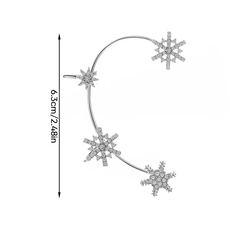 "Silver snöflinga örhängen utan piercing för damer, glänsande och stilren design, perfekt för alla tillfällen."