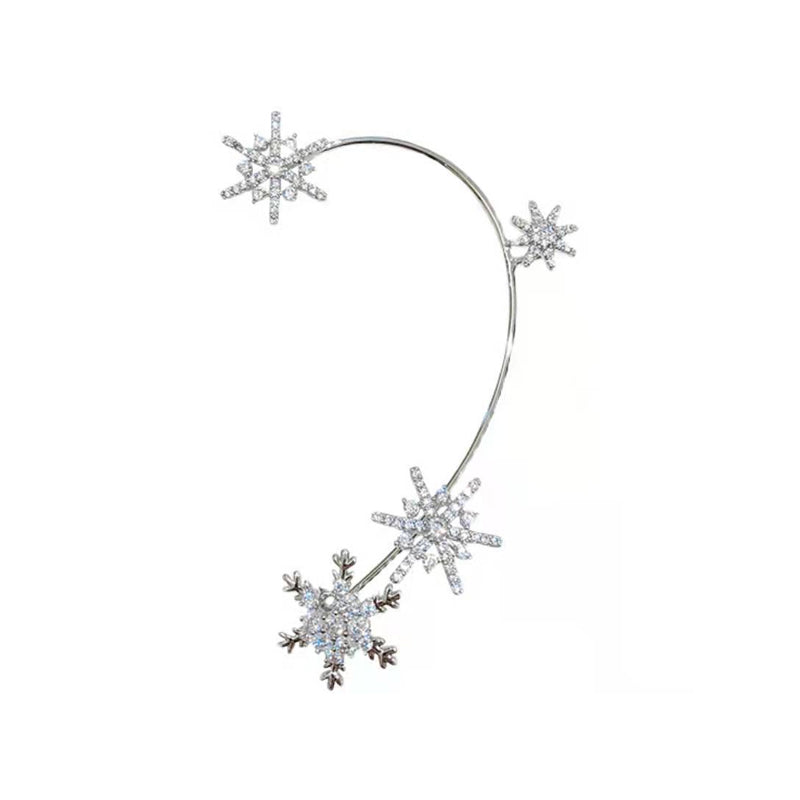 "Silver snöflinga örhängen utan piercing för damer, glänsande och stilren design, perfekt för alla tillfällen."