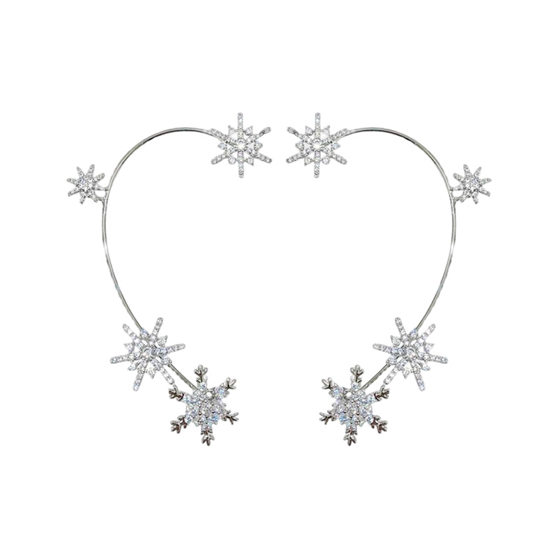 "Silver snöflinga örhängen utan piercing för damer, glänsande och stilren design, perfekt för alla tillfällen."