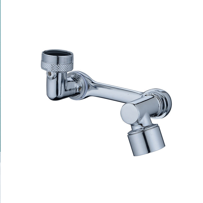"Silverfärgat roterande kökshandfat kranmunstycke med 1080° rotation och dubbla vattenspraylägen, modern design."
