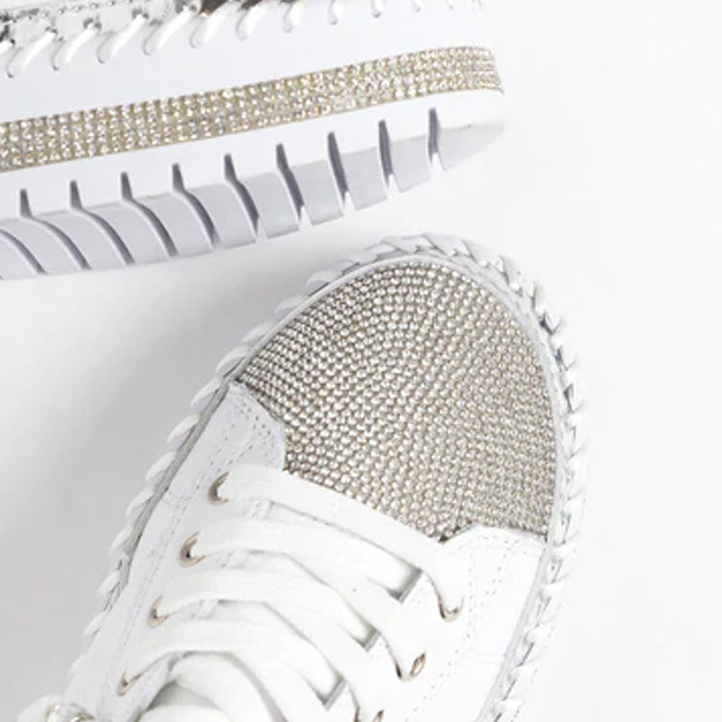 "Silvriga dam XO diamant sneakers med paljetter, glänsande design och EVA innersula för stil och komfort."