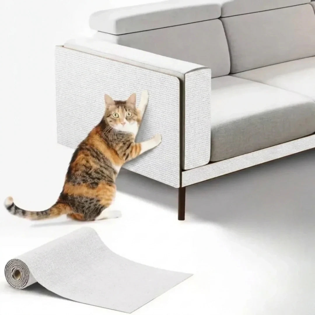 Innovativ självhäftande klösmatta; perfekt kattmöbelskydd och klösmöbel i ett. Skydda dina möbler med stil.