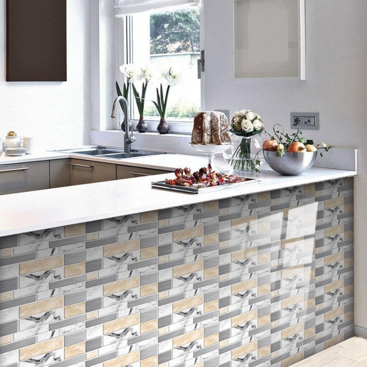 "Självhäftande 3D kakeldekor, värmebeständig, vattenavvisande, snygg modern design för elegant heminredning."