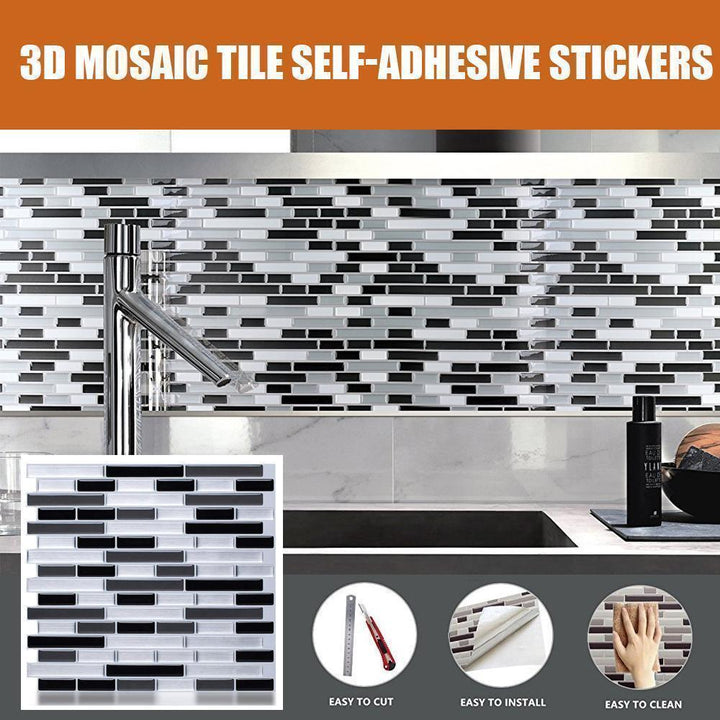"Självhäftande 3D Mosaik Dekorplast för kök/badrum, realistisk mosaikdesign med 3D-effekt, enkel installation."