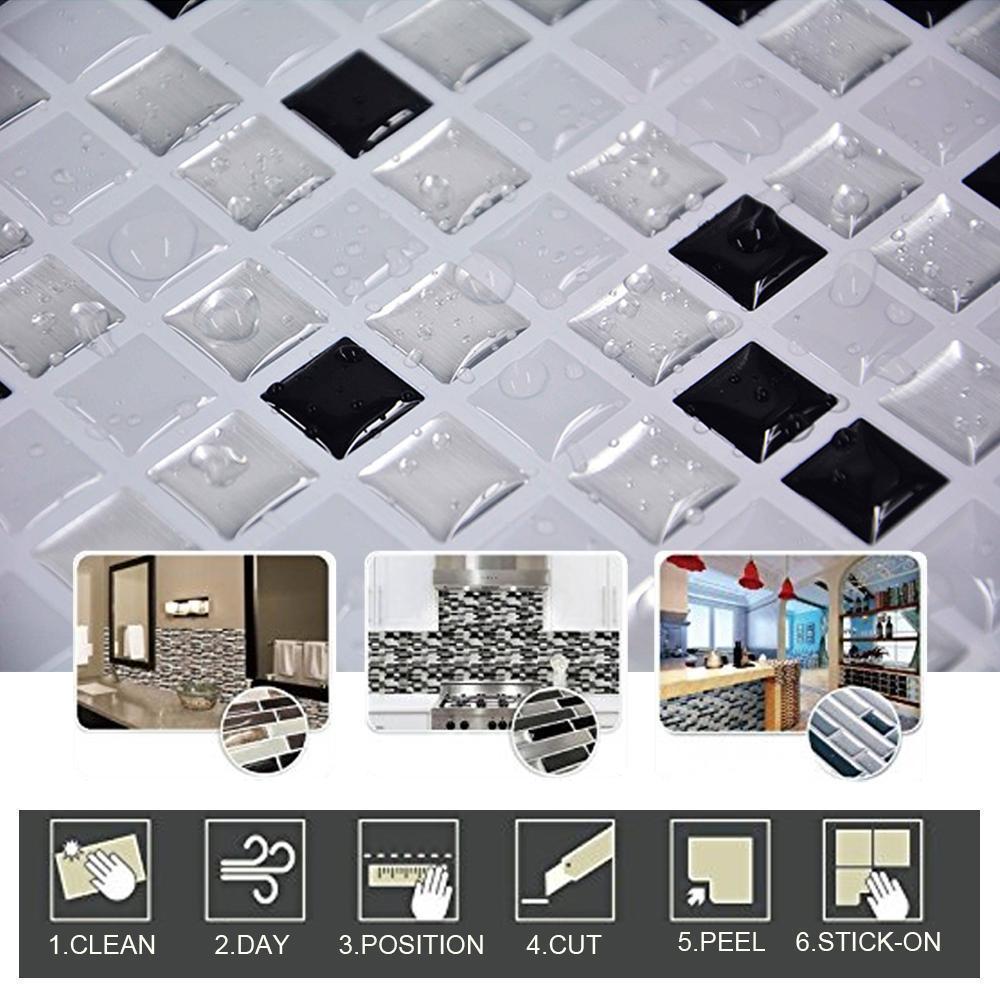 "Självhäftande 3D Mosaik Dekorplast för kök/badrum, realistisk mosaikdesign med 3D-effekt, enkel installation."
