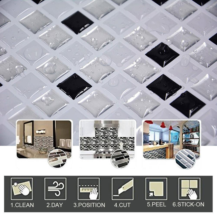 "Självhäftande 3D Mosaik Dekorplast för kök/badrum, realistisk mosaikdesign med 3D-effekt, enkel installation."