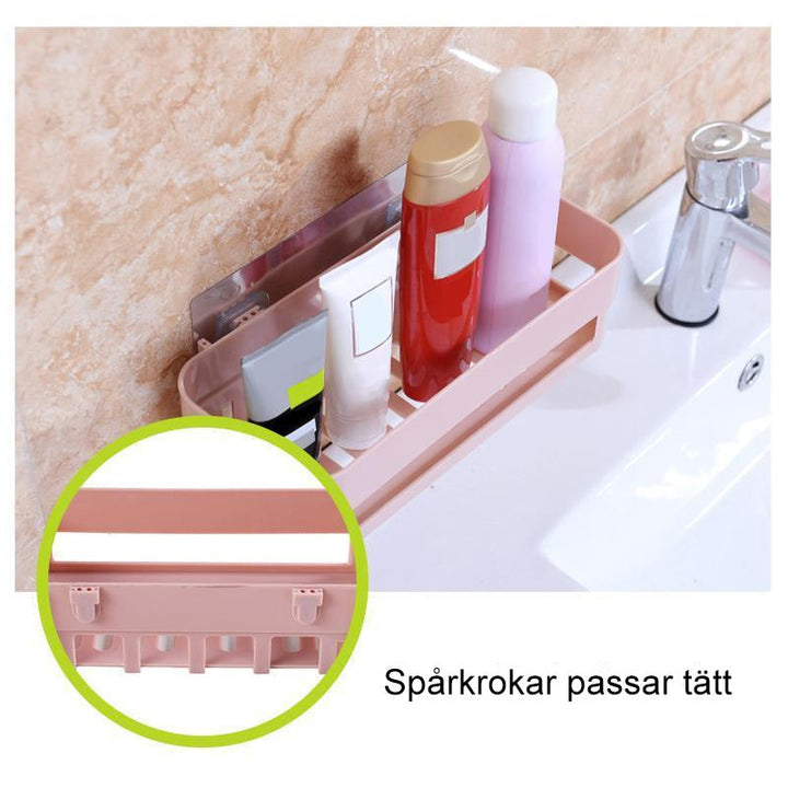 "Självhäftande badrumsförvaringsställ rektangulär i rosa, stilren och praktisk förvaring utan borr, flera färger tillgängliga